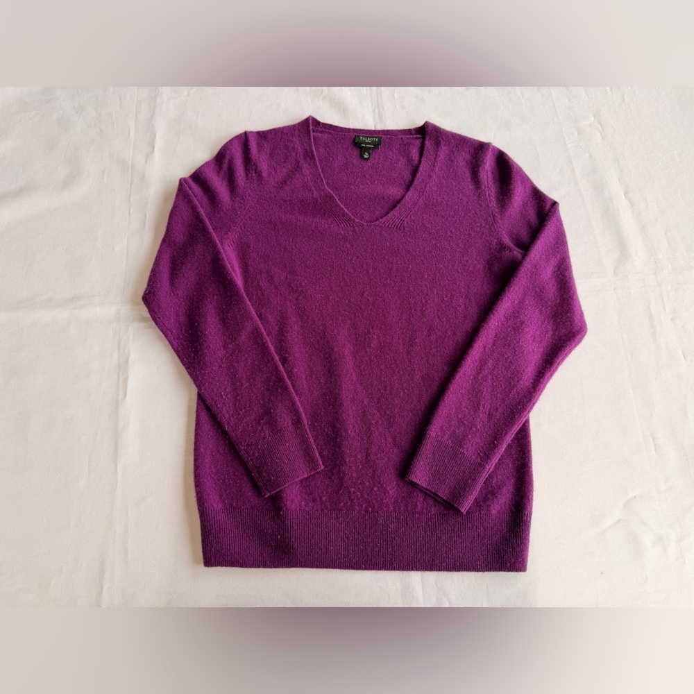 Talbots Rich Purple Pure Cashmere V-Neck Sweater Size S/P